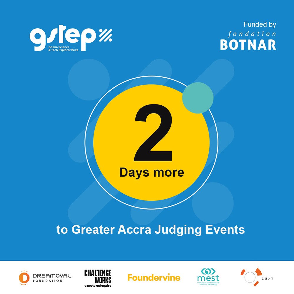 GSTEP_GH's tweet photo. 2 days more to the Greater Accra Judging Events. 
Come cheer your favorite team to victory.

Don’t miss out.

#JudgingEvent #finalists #GSTEPChallenge #GreaterAccra #ghana https://t.co/AQbof8ORNM