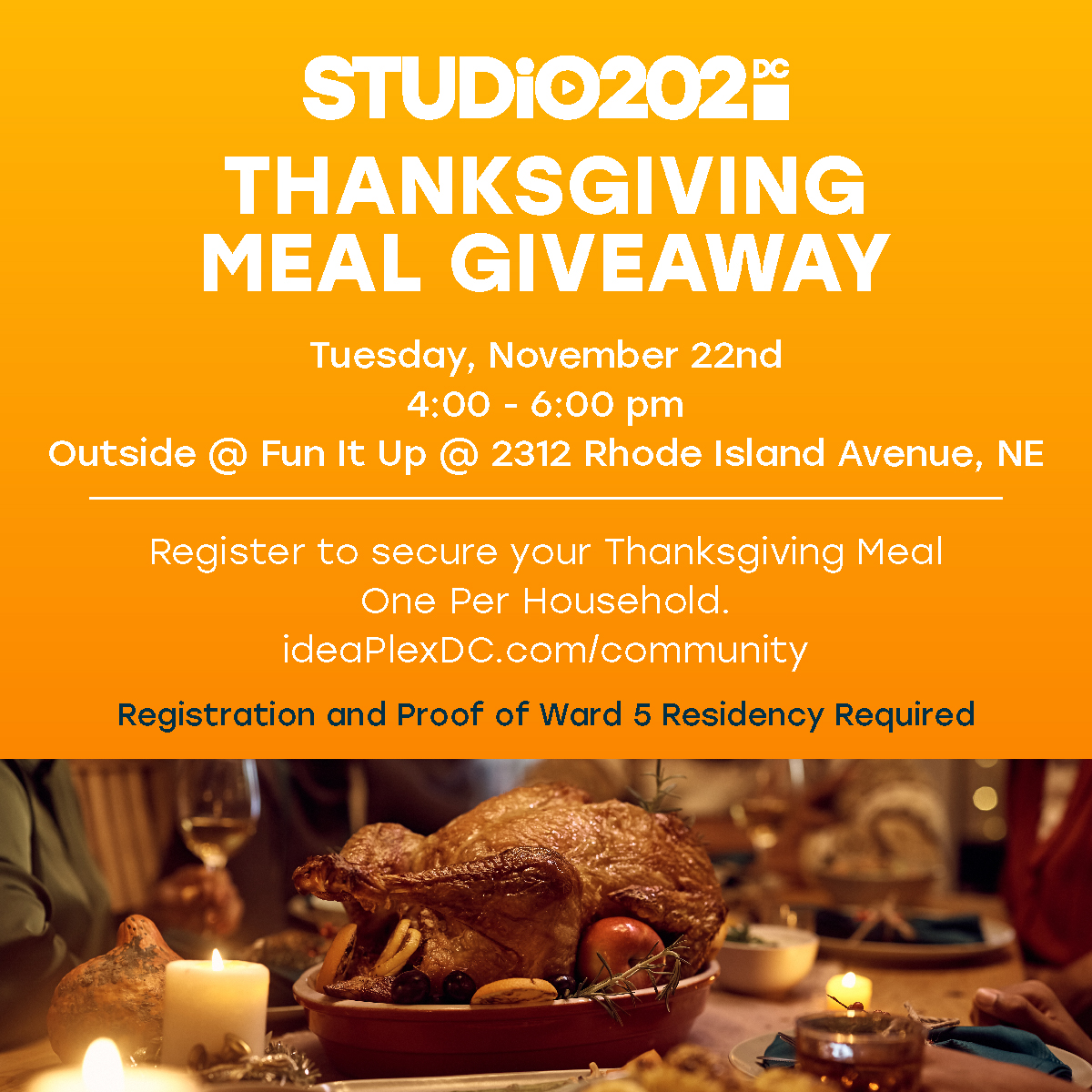 Studio202DC's tweet image. Today 4:00 pm Outside @ Fun It Up – 2312 Rhode Island Avenue, NE. We are giving away 100 Thanksgiving Meals for Ward 5 Families.  Proof Of Residency Required - One Gift Per Household
Woodridge, Ivy City, Trinidad, Langdon Park, Edgewood, Brentwood, and Carver Langston – Pull Up!