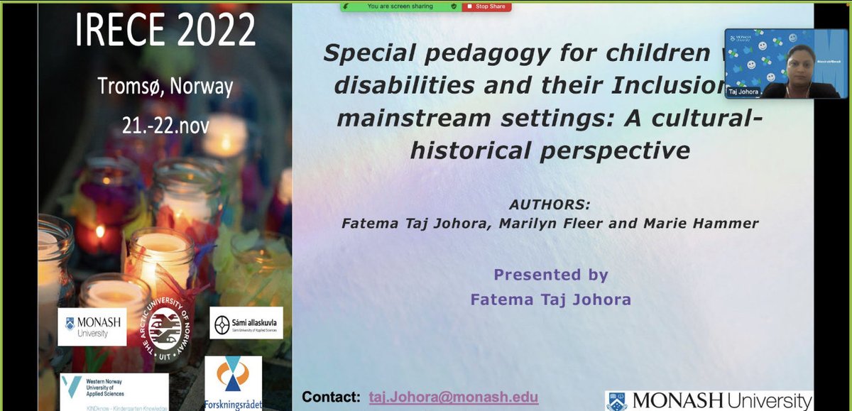JohoraTaj's tweet photo. Great to present our working paper online… Thanks #IRECE community @MarilynFleer @MonashEducation @mariehammer https://t.co/JYckYUsXMu
