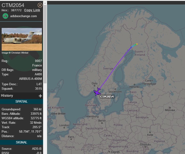 Laurent_Le_Bloa's tweet photo. For 2/3 weeks French AF ( A400M &amp; Navy Falcon10) aircrafts are flying to #Rovaniemi Finland
Intersting flight of #DGSE #GAM56 CASA235 fm #Rzeszow #Poland to Finland 
@Defense137 @maleshov 
#Russia #Ukraina https://t.co/r4AzKTLg6P