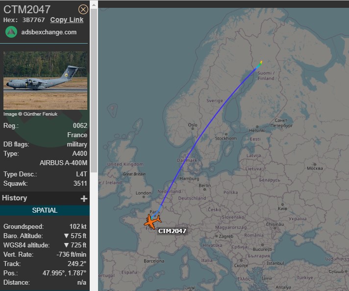 Laurent_Le_Bloa's tweet photo. For 2/3 weeks French AF ( A400M &amp; Navy Falcon10) aircrafts are flying to #Rovaniemi Finland
Intersting flight of #DGSE #GAM56 CASA235 fm #Rzeszow #Poland to Finland 
@Defense137 @maleshov 
#Russia #Ukraina https://t.co/r4AzKTLg6P