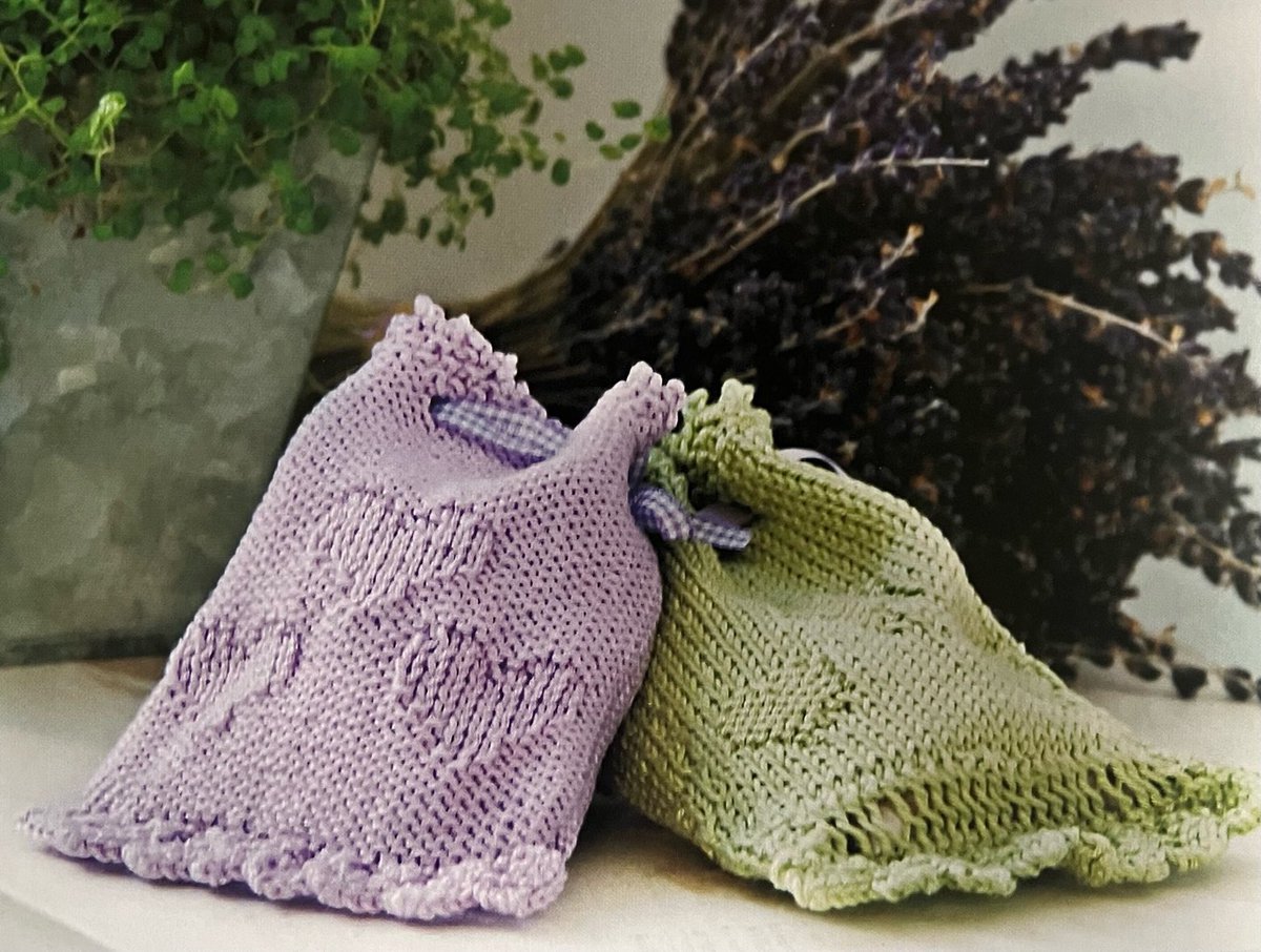 Knitted Sweet Scented lavender Bags Knitting Pattern #sewing #lavenderbags #loveheart #knittedlace #knittedbags #crafts #smellies #herbs #aroma #pillow #gifts #harmony #knittedgifts #calm #shopindie #pop  #yarnsachets #yarnbags #scent #knittedbag etsy.me/3guDjFt