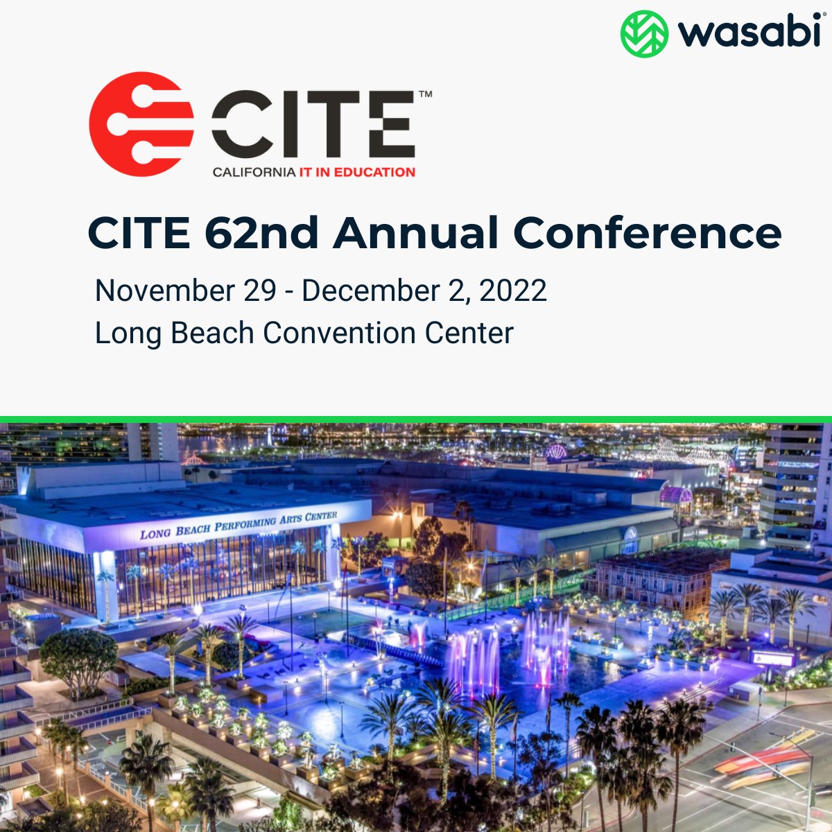 wasabi_cloud's tweet image. Tired of the freezing cold? Come join Wasabi at @CITE_EDU! Learn more: cite.org/events/2022-an…

Booth Hours:
11/29: 7AM - 5PM
11/30: 7AM - 5PM
12/1: 8:30 AM - 3:30 PM

#HigherEd #CITE2022 #CITEConference