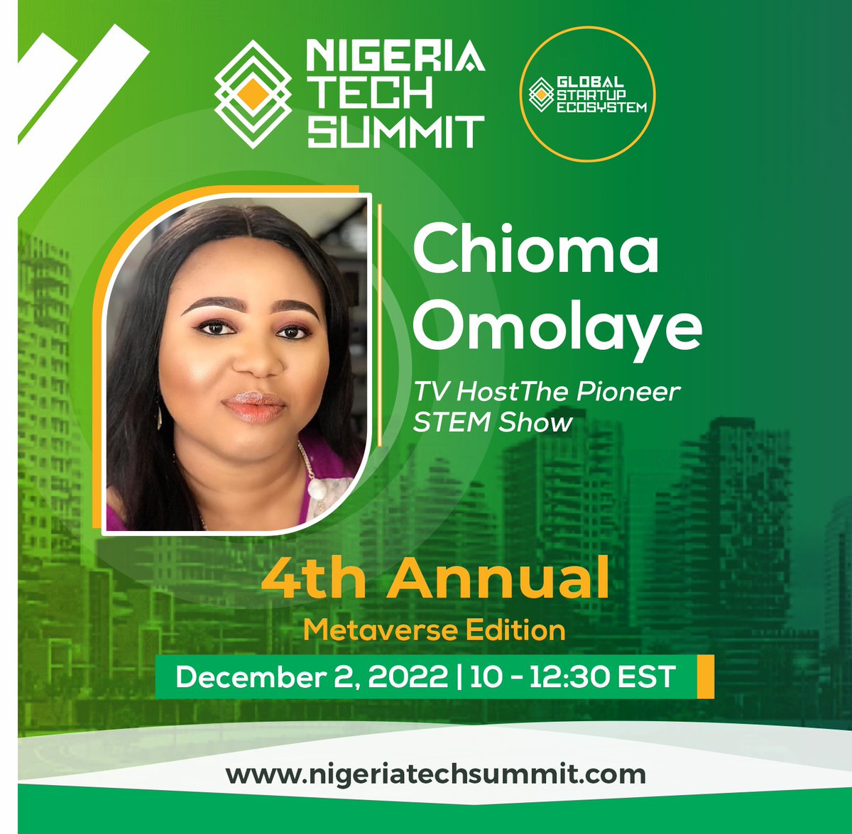 Nigeriatechx's tweet photo. ***Speaker Alert! We are pleased to announce our esteemed speaker Chioma Omolaye for the 4th Annual Nigeria Tech Summit 2022 Metaverse Edition Happening Friday, December 2, 2022

**** RSVP For Free via:https://t.co/wNfUouXPAH
#nigeriatechsummit22
#metaverseedition https://t.co/fognABO7CS