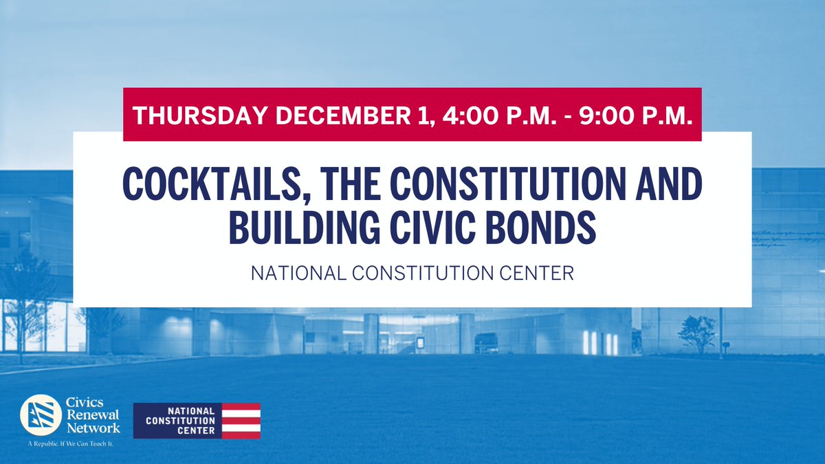CivicsRenewal's tweet photo. Countdown to #NCSS2022!!! Kick off the conference at our open house @ConstitutionCtr! Relax and hang out with us! #ARepublicIfYouCanTeachIt #ConstitutionTrivia #MuseumTours https://t.co/xLErlt07FA