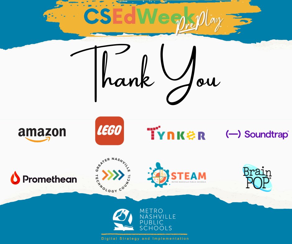Thank you for partnering with us to make our first CSEdWeek PrePlay Event a success. Community partners are essential in helping to make us all aware of the importance of Computer Science Education. <a href="/LEGO_Education/">LEGO Education</a> <a href="/Promethean/">Promethean</a> <a href="/gotynker/">Tynker</a> <a href="/soundtrap/">Soundtrap for Education 🎶</a> <a href="/amazon/">Amazon</a> <a href="/brainpop/">BrainPOP</a>