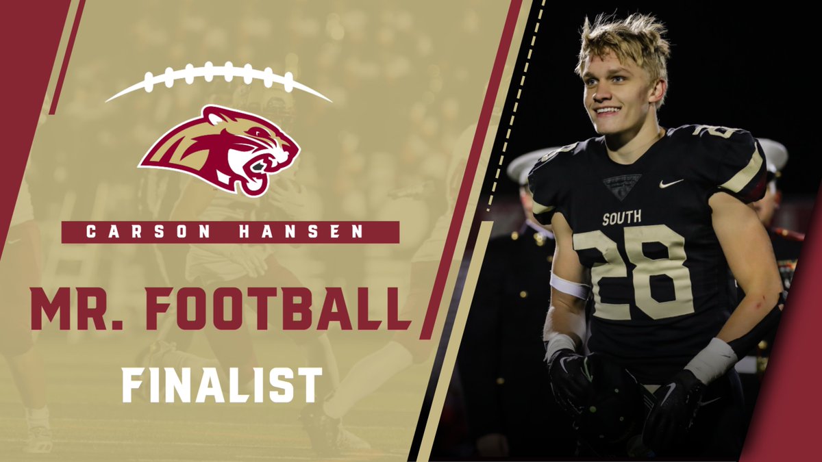 Congratulations to @carsonhansen21 for being named a Mr. Football finalist by the Minnesota Football Coaches Association @mfca_now. The winner will be announced at a banquet on Dec. 18th. #rollcougars