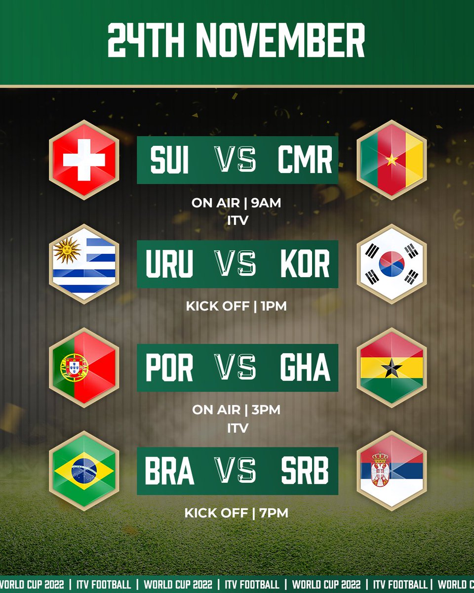 ITV Football on Twitter "📌 Today at the FIFAWorldCup LIVE on ITV! Join us bright and early