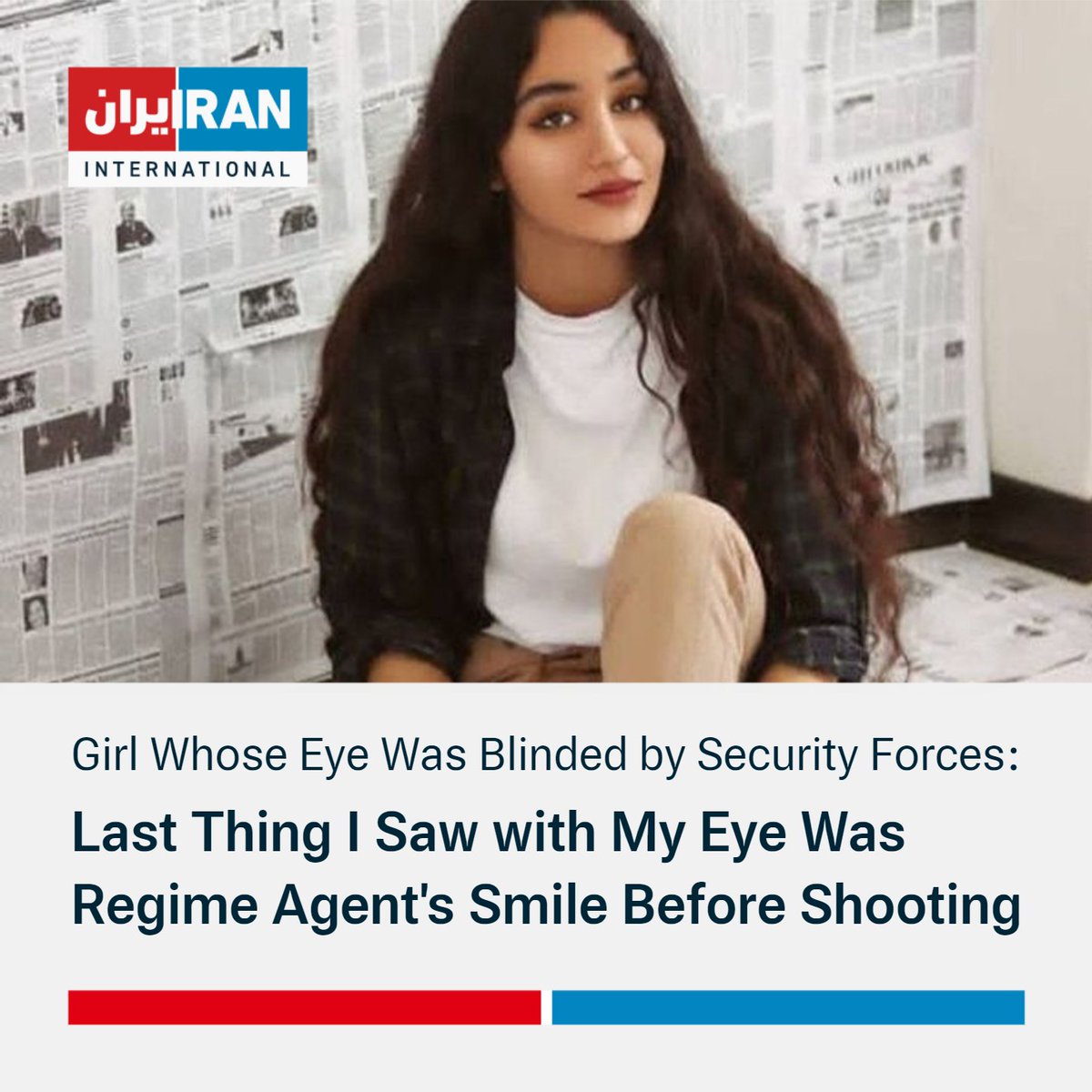 IranIntl_En's tweet photo. Ghazal Ranjkesh, an Iranian girl who lost one of her eyes after the Islamic Republic's security forces shot her in the face at close range, says the last thing she saw with her right eye was the smile of the agent who shot her.
"My eyes were very gorgeous; everybody said that." https://t.co/NwQa1TJbK7