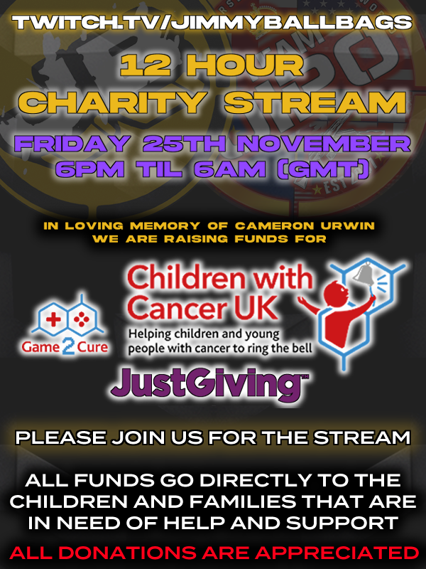 This Friday 25th November, 6pm til 6am GMT. Please help us raise funds for such a great cause in <a href="/CwC_UK/">Children with Cancer UK</a> . JustGiving page will be posted on the day. Hope to see you there #Game2Cure #CharityStream #ForCamo
