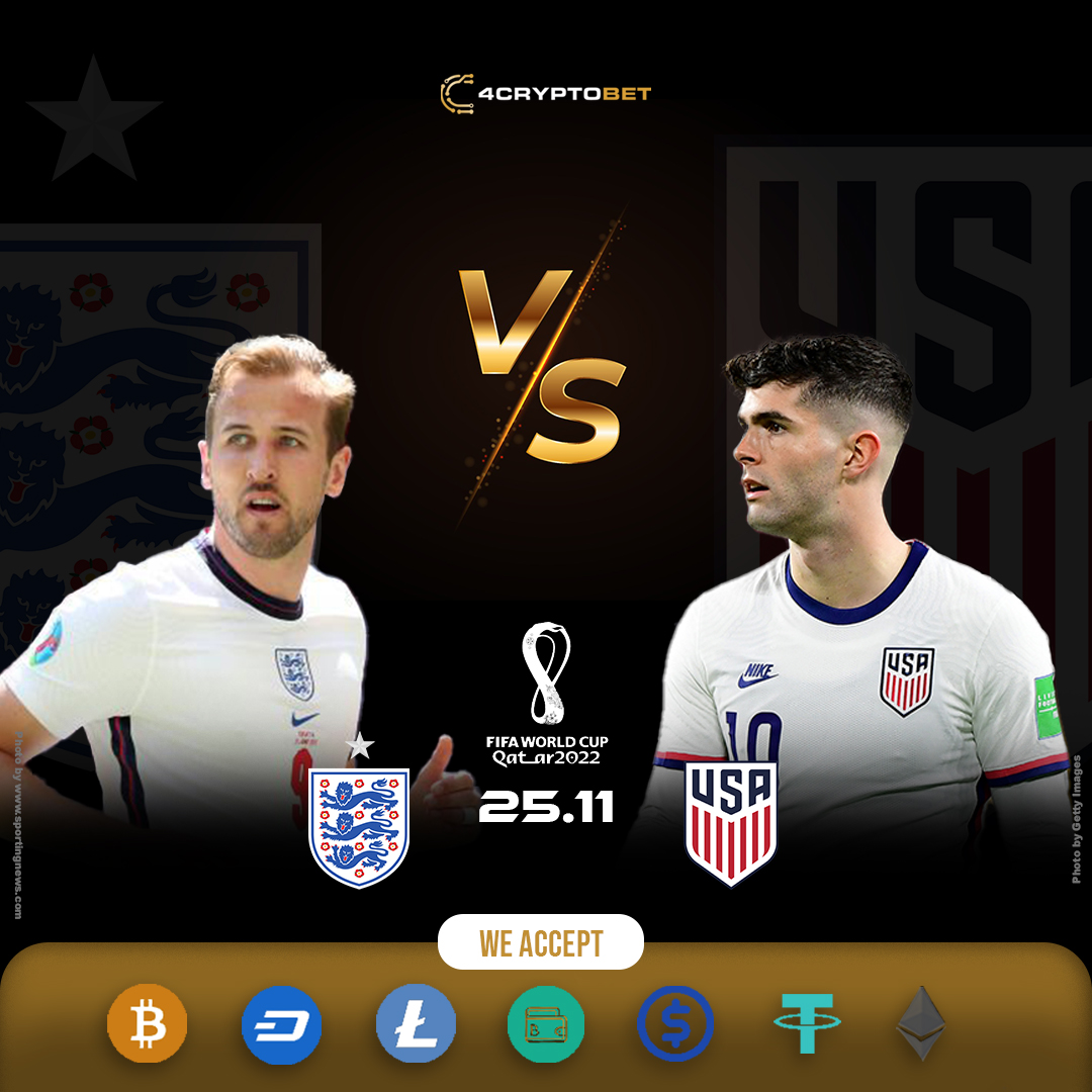 4CryptoBet's tweet photo. Today’s match-up: USA vs England⚽. Both teams have some of the greatest talents in the world. This is sure to be a match that’ll have you on the edge of your seat 🪑! What do you think will happen🤔? Make your predictions @ https://t.co/LsTLkh4VK5
#4CryptoBet #FIFAWorldCup2022 https://t.co/2hBgGNKfTl