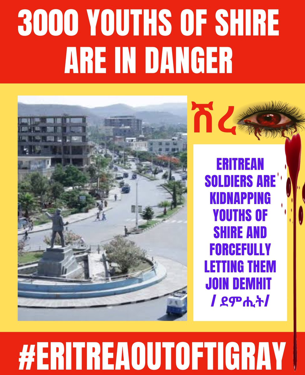 Almaztade's tweet photo. 🇪🇷|n soldiers in shire are kidnapping and forcefully gathered 3K youths, ordering them to take military trainings to join #Demhit, If not, they are told they Will be killed.
Dear: @_AfricanUnion & @WhiteHouse withdrawal of #EritreaOutOfTigray is a MUST. @Almaztade https://t.co/zxKdgZ5Sp5