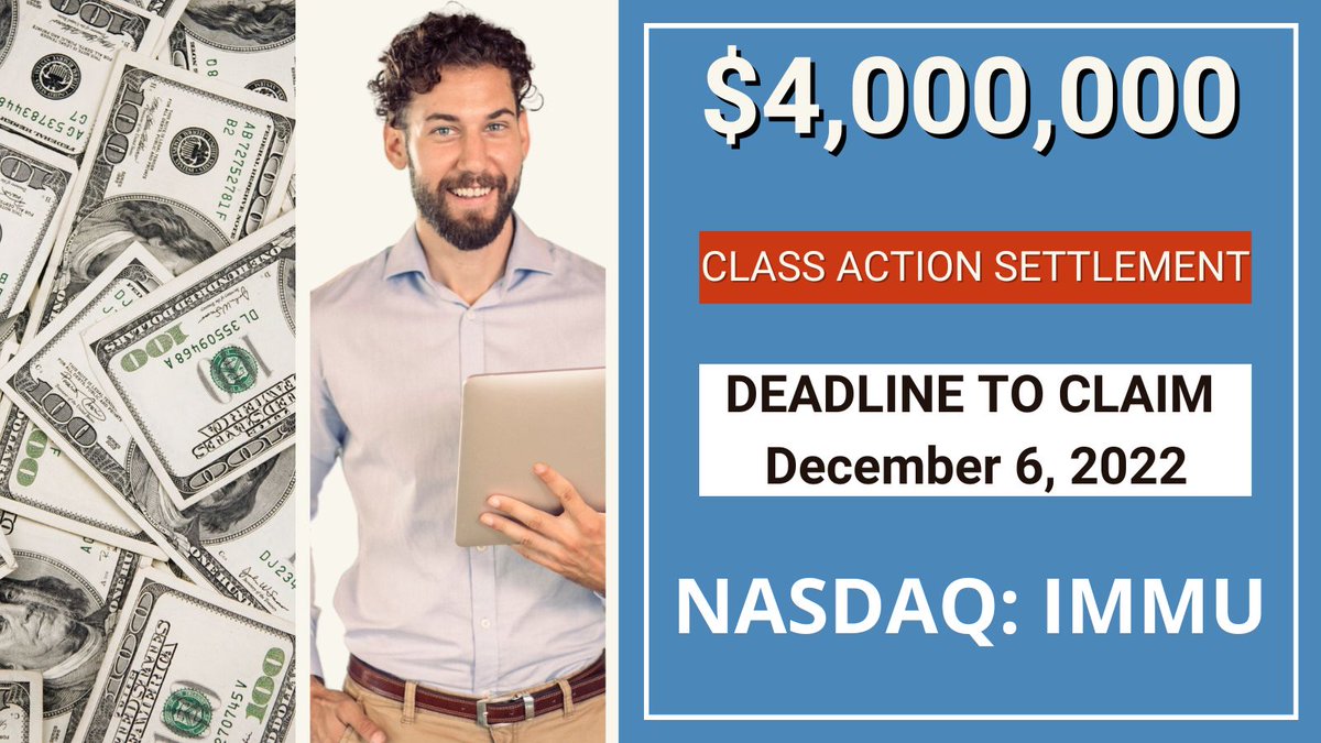COREClassAction's tweet image. 💲4,000,000.00 Class Action Settlement | IMMU Stock News

⚠️ Deadline Next Week ⚠️ December 6, 2022 Click Here To Get Your Proof Of Claim Form ➡️ bit.ly/IMMU-Stock

#NASDAQ #NasdaqListed #InvestorAlerts #stocks #stockmarketnews #NYSE #investingtips