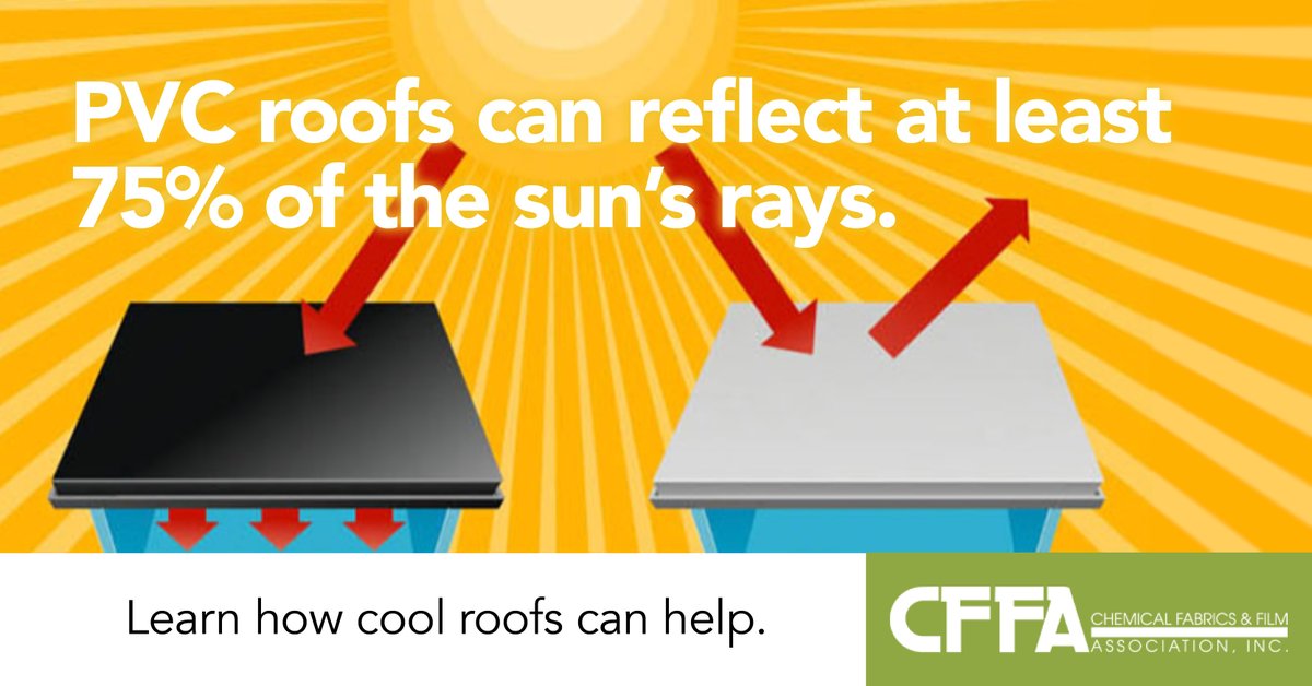 ReflectiveRoofs's tweet photo. Reduce #UrbanHeatIslands with a #CoolRoof. #PVC roofs can reflect at least 75% of the sun's rays and emit 70% or more of solar radiation—minimizing smog, greenhouse gases, and other air pollutants. For more information, click here: https://t.co/0W2urP8D2u https://t.co/qH9lOFubn2