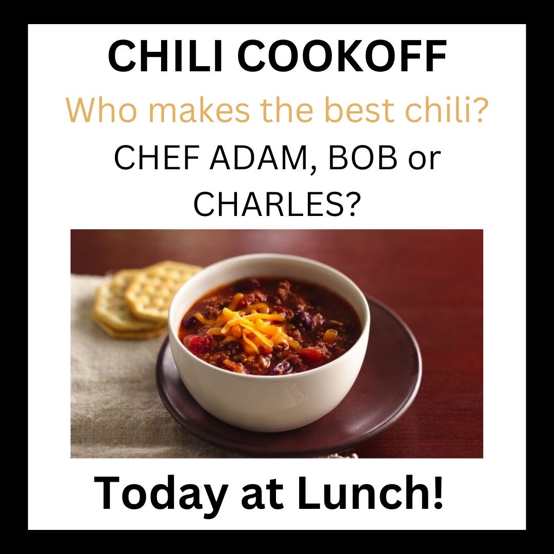 limestonedining's tweet photo. The weather is perfect for a Chili Cookoff! Join us today at lunch for some delicious chili and vote for your favorite! #chilicookoff #limestoneuniversity #limestonedining https://t.co/D6HrtqmNOz