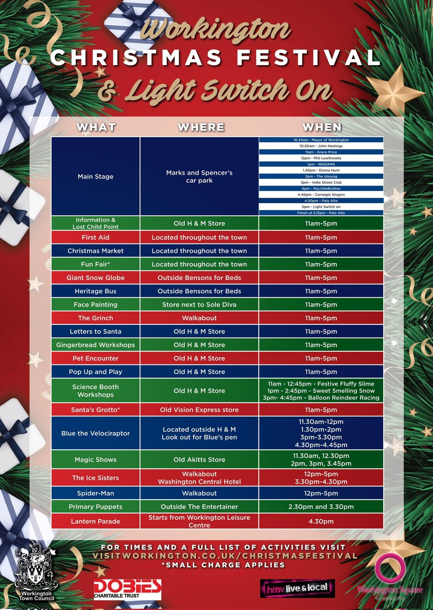 Our Christmas Festival and Light Switch-on is happening this Saturday in Workington town centre! 🎉🎄🎅Don't miss a thing with our super useful 'What's on Where &amp; When' guide 👏 #workington