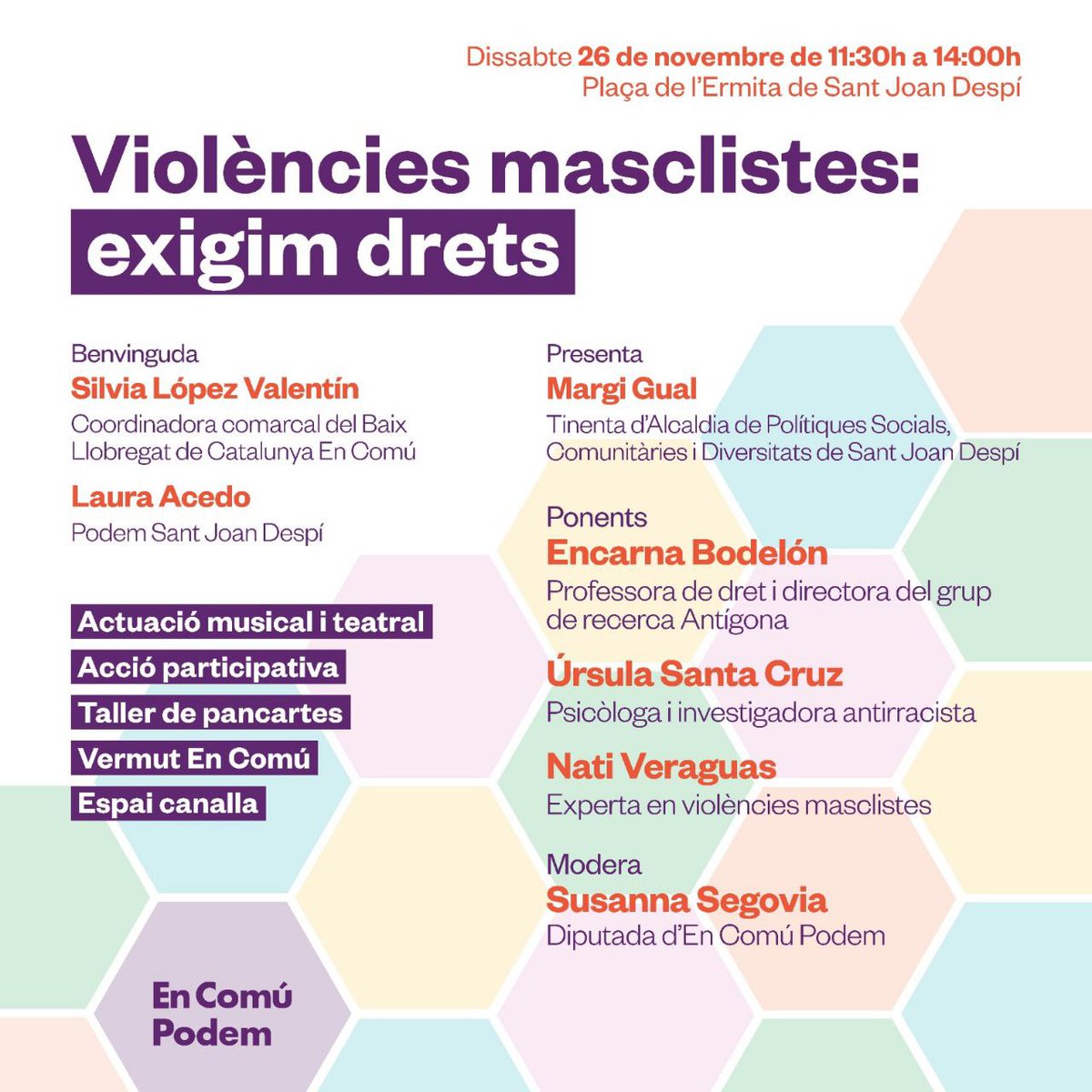 Aquest 25N, obrim la mirada

i davant les violències masclistes, reclamem drets i condicions de vida dignes perquè tothom pugui desenvolupar el seu projecte de vida en llibertat💜

En parlarem el proper dissabte 📅26/11 a 📍Sant Joan Despí a partir de les⏰11:30h

No t'ho perdis!