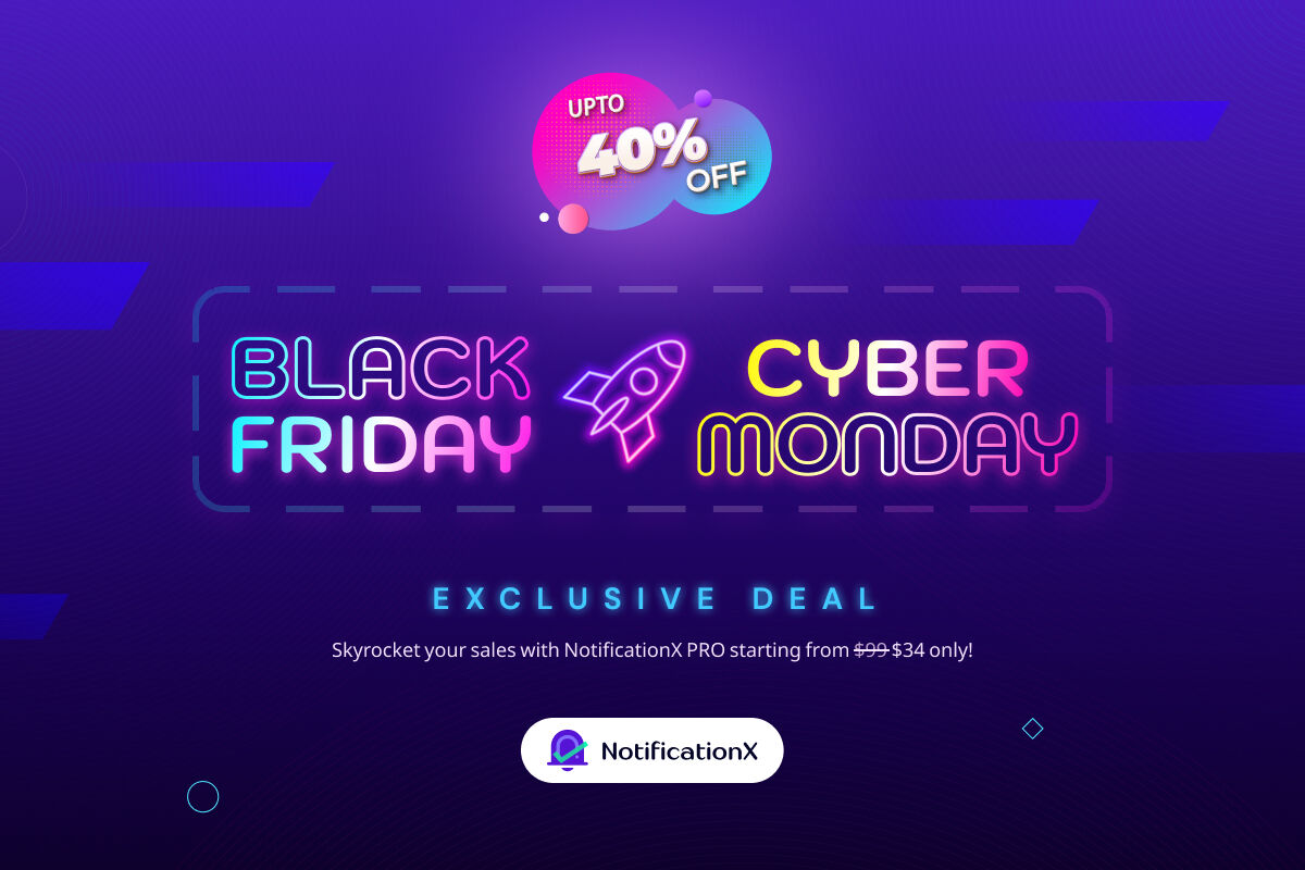 NotificationX_'s tweet photo. 🔥 EXCLUSIVE BLACK FRIDAY DEALS 🔥
Grab up to 40% OFF - and use the power of the most premium features of the best FOMO marketing strategies of NotificationX to grow your business today! https://t.co/F8NxNl0eCh
#blackfriday2022 #NotificationX #WooCommerce https://t.co/ypwf1k3Yn9