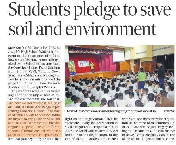 soilsahiljha's tweet photo. Thanks to The Hindustan Times for featuring the journey of a 17 year teen sahil who is travelling across India alone on a cycle to spread the message of #SaveSoil https://t.co/AkwYrn60Pr