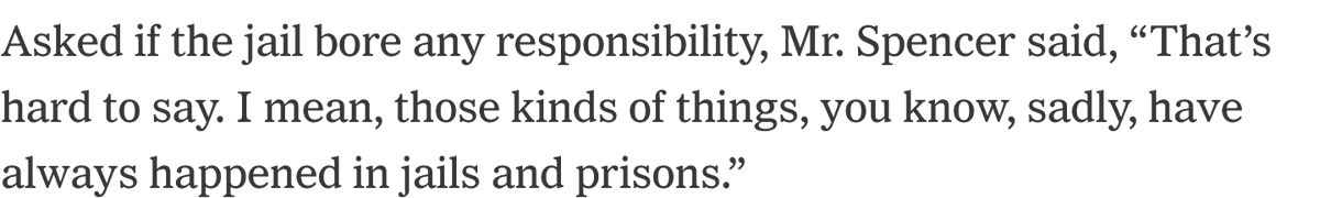 These three paragraphs from an article about the wave of jail deaths sweeping the United States will teach you more about the criminal punishment system than anything I've ever posted.