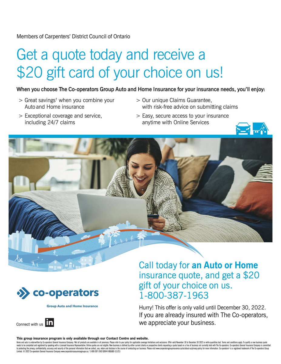Local675DALI's tweet photo. The Co-operators Group Auto and Home Insurance Promo! 🚘🏠
❗️Please read the e-card for promo details❗️
#Local675 #InteriorSystems #DALI #Carpenters #Union #Promo #TheCooperators #Group #Insurance #Auto #Home https://t.co/7SFjcyRt9X