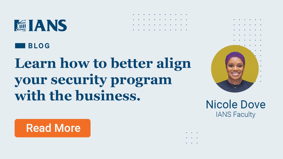 IANS_Security's tweet photo. Find guidance from IANS Faculty member @IssaUrbanGirl on how the BISO role can improve business and security outcomes: https://t.co/eKN6ns56Ve  #biso #infosec #informationsecurity #cybersecurity #securityleadership #orgstructure #businessstrategy https://t.co/tg2vJ6y8nO