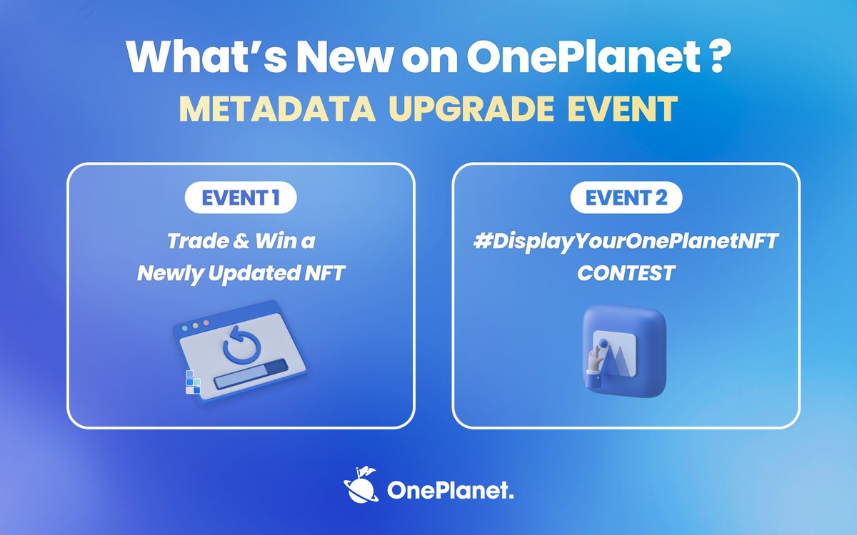 𝗪𝗵𝗮𝘁’𝘀 𝗡𝗲𝘄 𝗼𝗻 𝗢𝗻𝗲𝗣𝗹𝗮𝗻𝗲𝘁: 𝗠𝗲𝘁𝗮𝗱𝗮𝘁𝗮 𝗨𝗽𝗴𝗿𝗮𝗱𝗲 𝗘𝘃𝗲𝗻𝘁🧚

We recently helped Trait updates and additional mints of our partner collections!

Here are events for you to enjoy all the upgrades💜

Event page🔗: community.oneplanetnft.io/metadata-upgra…

Details👇🧵