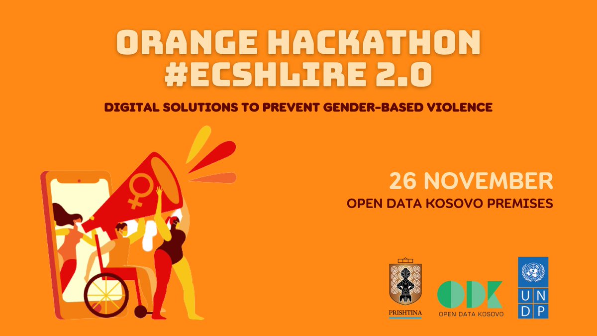Last chance to join the #OrangeHackathon this Saturday &amp; upgrade the #EcShlire app into a 2.0 version. The best teams will be awarded internship positions at <a href="/KPrishtines/">Kryeqyteti Prishtina</a>, earn free access to <a href="/OpenDataKosovo/">Open Data Kosovo</a> coworking spaces &amp; Udemy courses.
👉forms.gle/emJBXD4JWauDFN…
#16days #GBV