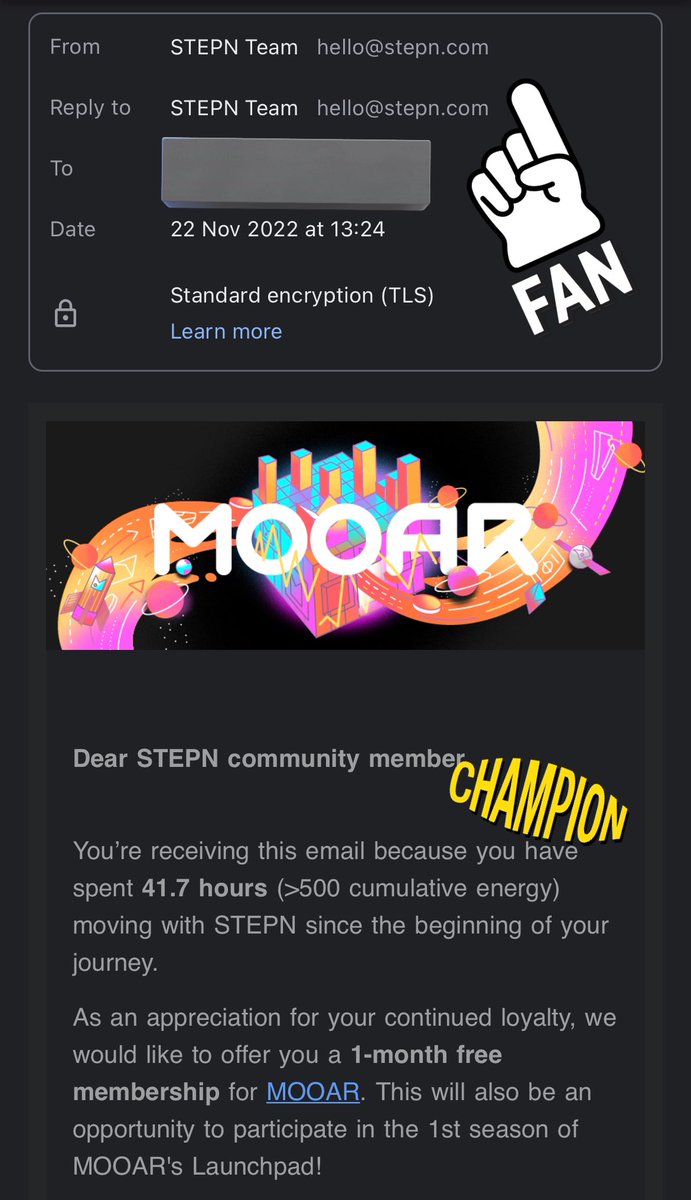 Gurtbigbob's tweet photo. Exciting 😬

Safety first as scammers use these gifts as opportunities to run their scam emails. 

Please ensure you are interacting with the correct sender. 

Your emails will be from
 ‘STEPN Team - hello@stepn.com’

#GoodMooarning #MOOAR #LAUNCHPAD #MARKETPLACE #NFT #SOL #ETH https://t.co/WKjkgBvZpq