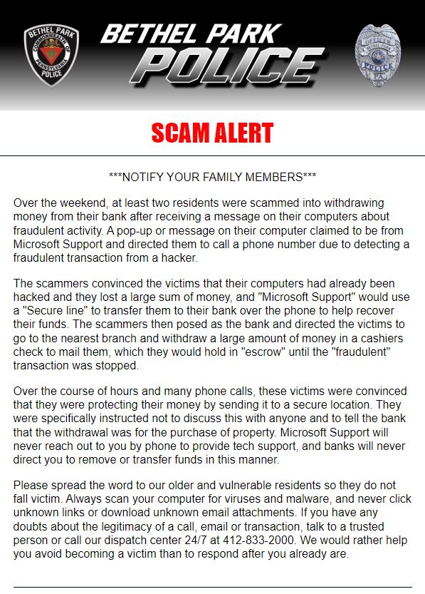 bethelparkpd's tweet photo. ***SCAM ALERT***PLEASE SPREAD THE WORD*** https://t.co/tpIqvzMKEl