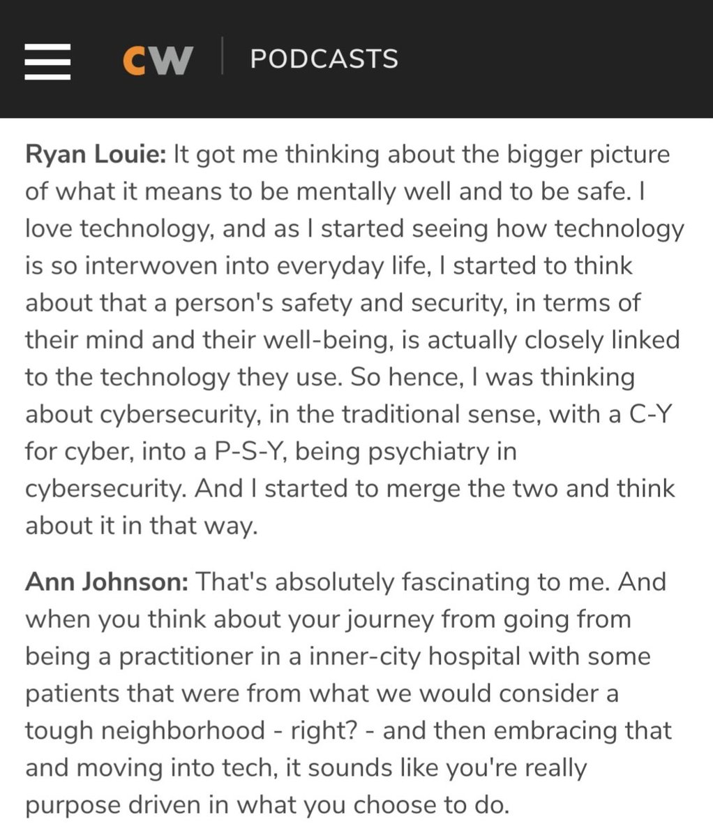 I was very happy to be invited by @ajohnsocyber on #AfternoonCyberTea this month! We talked about mental health in cybersecurity, psychiatric engineering and the mental health attack surface, and #psybersecurity. @msftsecurity @thecyberwire thecyberwire.com/podcasts/after… 🧠🛡☕️
