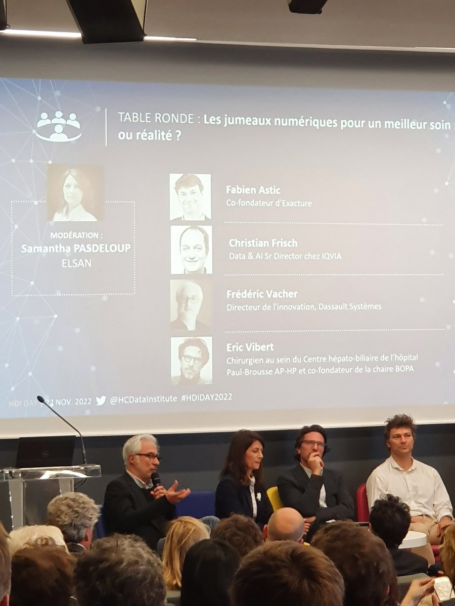 rteston's tweet photo. #hdiday Table-ronde pour décrypter ce sujet des jumeaux numériques avec Frédéric Vacher de @3DSfrance , Eric Vibert co-fondateur de la chaire BOPA, @fabienastic de @ExactCure et Christian Frisch de @IQVIA_France https://t.co/JvSaOcZoAe