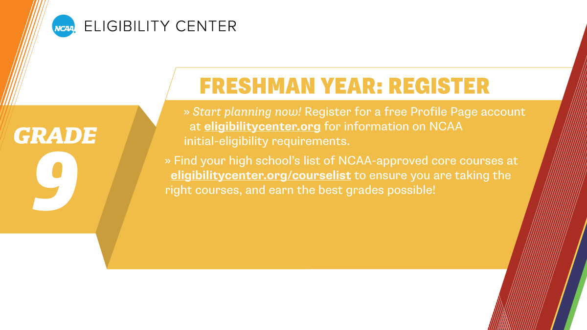 Are you a high school freshman looking to play #collegesports? Register for a free Profile Page account with the <a href="/ncaaec/">NCAA Eligibility Center</a> to learn how!

➡️ on.ncaa.com/HSTimeline