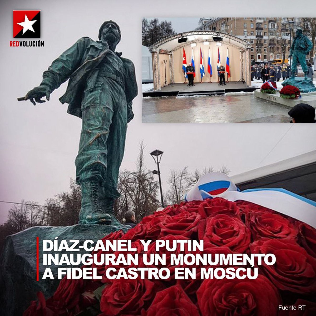 El presidente de la Federación Rusa🇷🇺,  y el presidente de Cuba🇨🇺, inauguran una estatua del líder de la Revolución Cubana  Fidel Castro Ruz. Él predijo que la III tercera guerra mundial, iba a ser entre Rusia y la fascista UE-OTAN #UnidosVencemosVenceremos #CubaViveEnSuHitoria