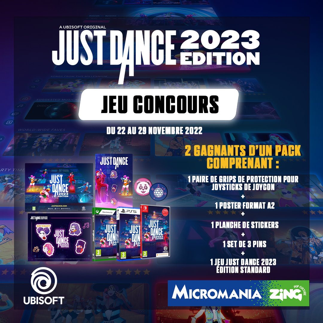 Micromania_Fr's tweet photo. #JustDance2023 est DISPO 💃🕺 On vous propose de gagner 2 packs exceptionnels ⤵️

🔴 Like, RT &amp; Follow @Micromania_Fr⁣⁣⁣⁣⁣⁣⁣⁣⁣⁣⁣
🔴 Mentionnez un ami en réponse avec #JustDanceMicromania⁣⁣⁣⁣⁣⁣⁣⁣⁣⁣⁣

⁣⁣⁣⁣⁣⁣⁣Tirage au sort dans une semaine ! https://t.co/F0uoF89Rlv
