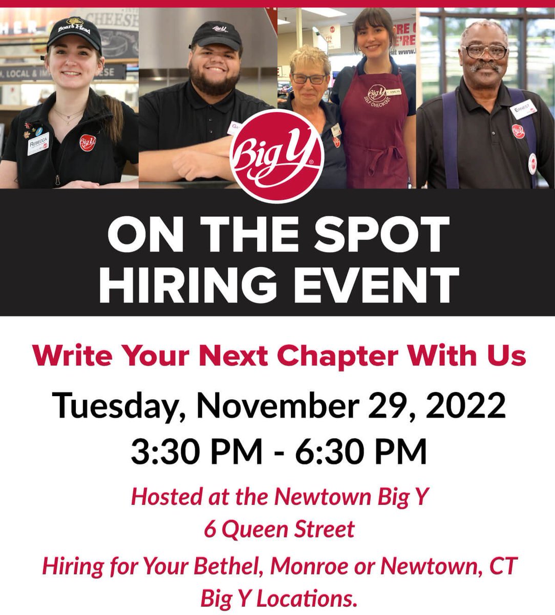 Big Y is #hiring for #BethelCT and #NewtownCT locations! Join them for their hiring fair on Tuesday, November 29th bit.ly/3Os0EnH #BigY #CTGroceryStores