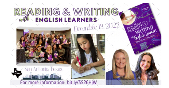 Seidlitz_Ed's tweet photo. Looking to end 2022 on a #profesionaldevelopment high note? Reserve your seats ASAP for #ReadingWritingELs w @ValentinaESL & @DrMelindaMiller, 12/13 in San Antonio! https://t.co/SLm6DGifWU https://t.co/gKV7bUCpzE