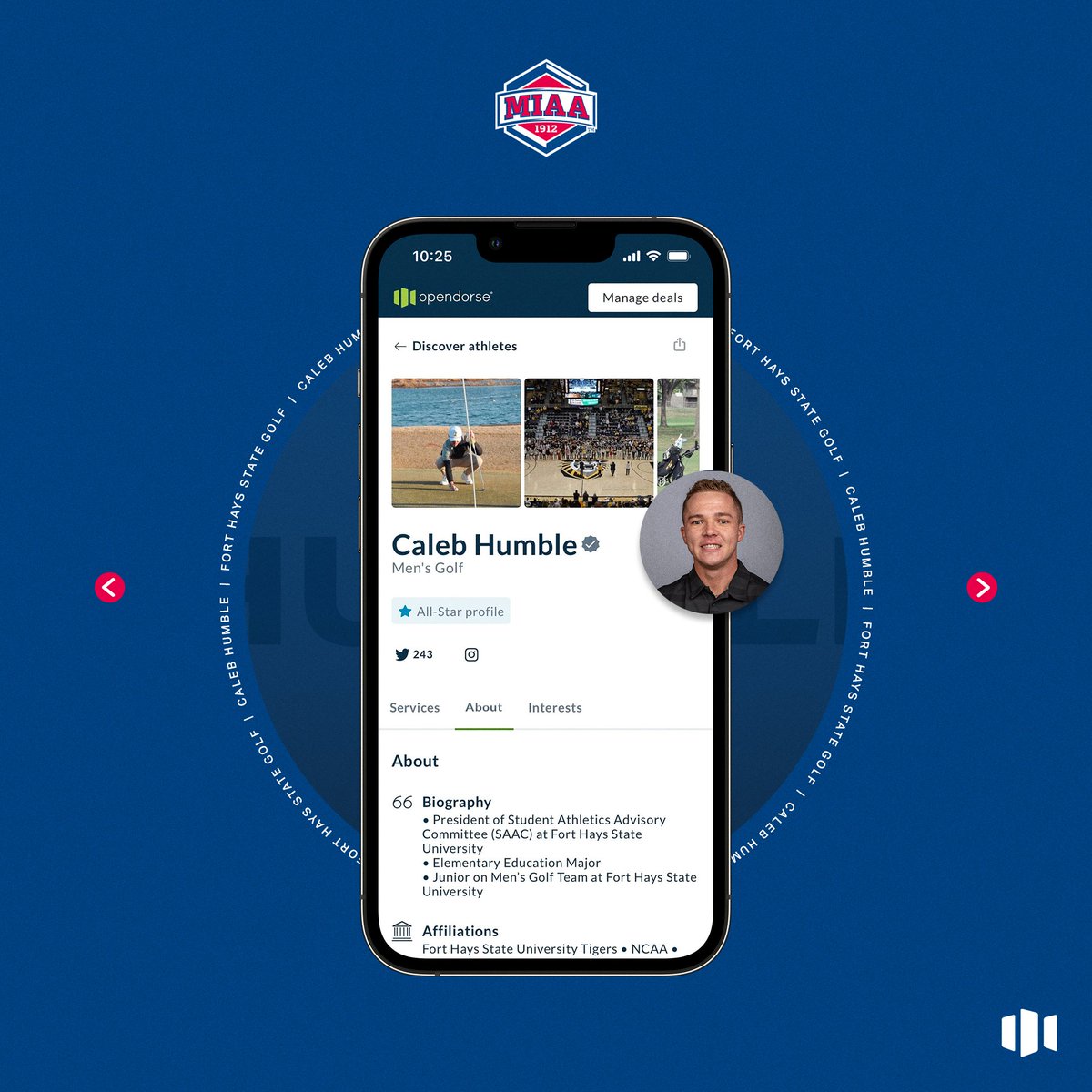 opendorse's tweet photo. A complete Opendorse profile leads to NIL opportunities 📈

@calebhumble31 from @fhsuathletics has a perfect profile which has led to several deals through Opendorse opportunities!

Pitch Caleb ➡️ https://t.co/rdT336xBSo 

Pitch @TheMIAA student-athletes⬇️
https://t.co/DYeuDLPzWk https://t.co/whV8PouaUV