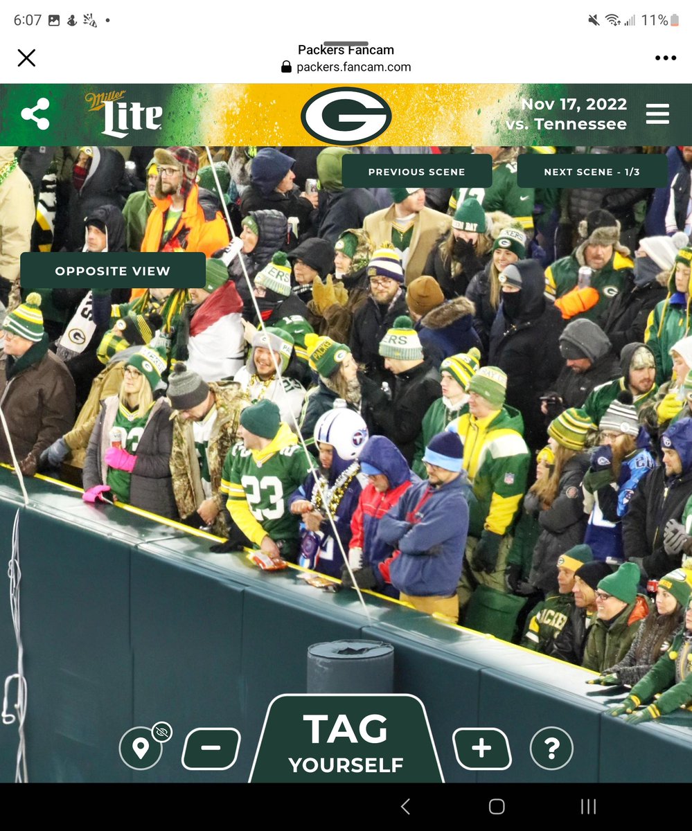CADILLACG33's tweet photo. Think it's pretty cool the @packers have a #fancam and u can find and tag urself @Titans should do this well every stadium should #titanup #tennessee #titans #Packers #TENvsGB #TNFonPrime #TNF #GoPackGo #greenbay #fan https://t.co/ij0gYtoVIw