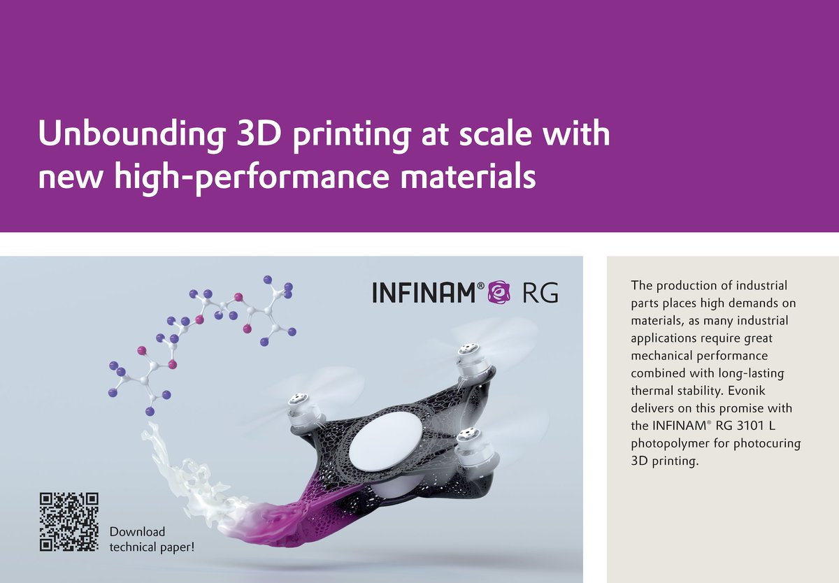 #3Dprinting is fast, infinite in design, local and digital – allowing unbound creativity for the fast-moving world of #manufacturing. Evonik delivers with INFINAM® RG 3101 L photopolymer for photocuring 3D printing. Read more in our technical paper!  ow.ly/K9o250LIBKu