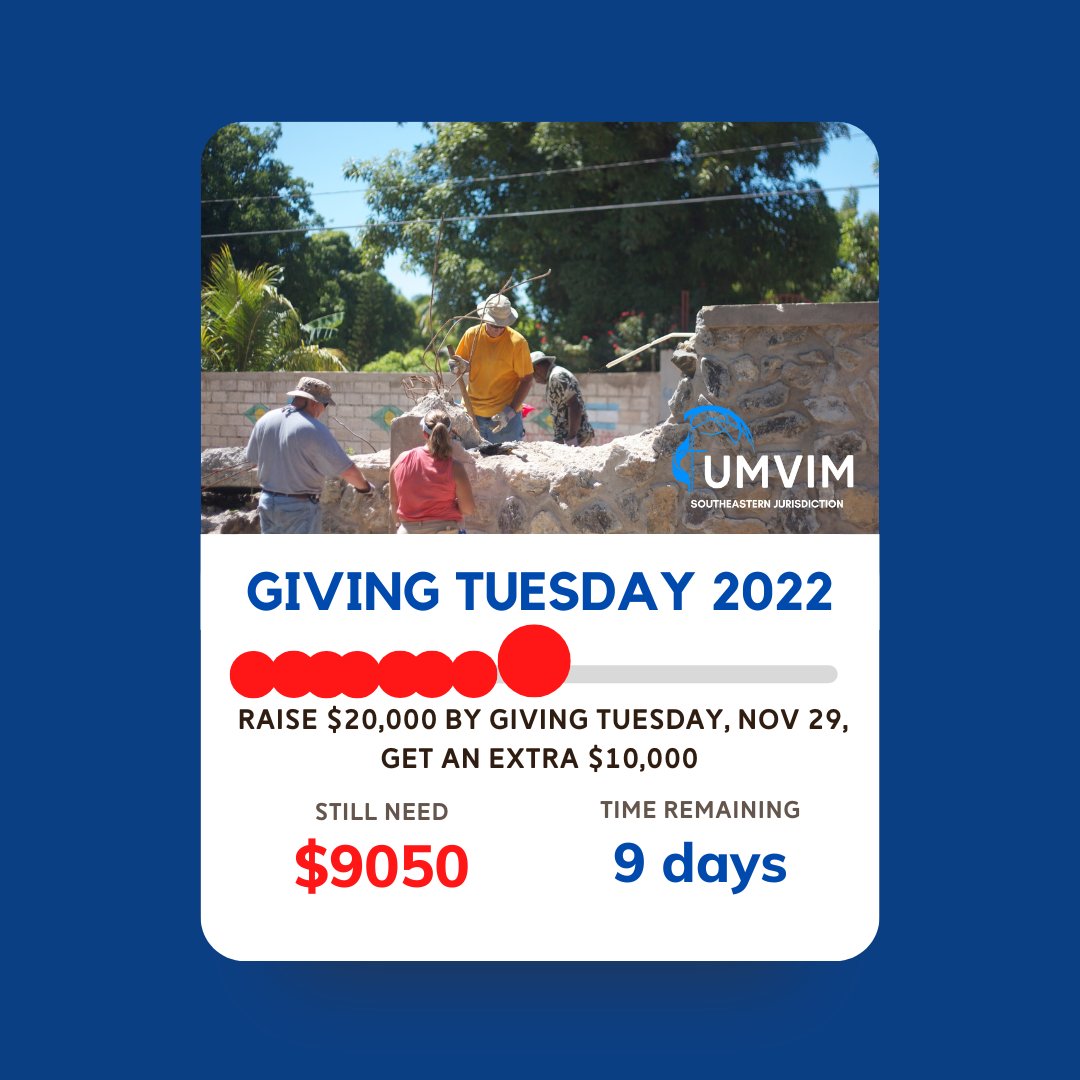UMVIMSEJ's tweet photo. Check out our progress on our Giving Tuesday campaign! There is still time to donate! Click the link below!
#umvim #unitedmethodistvolunteersinmission #umvimsej #umc #unitedmethodistchurch #GivingTuesday2022
https://t.co/ktCX6tPgEk https://t.co/7glVQl15Fy