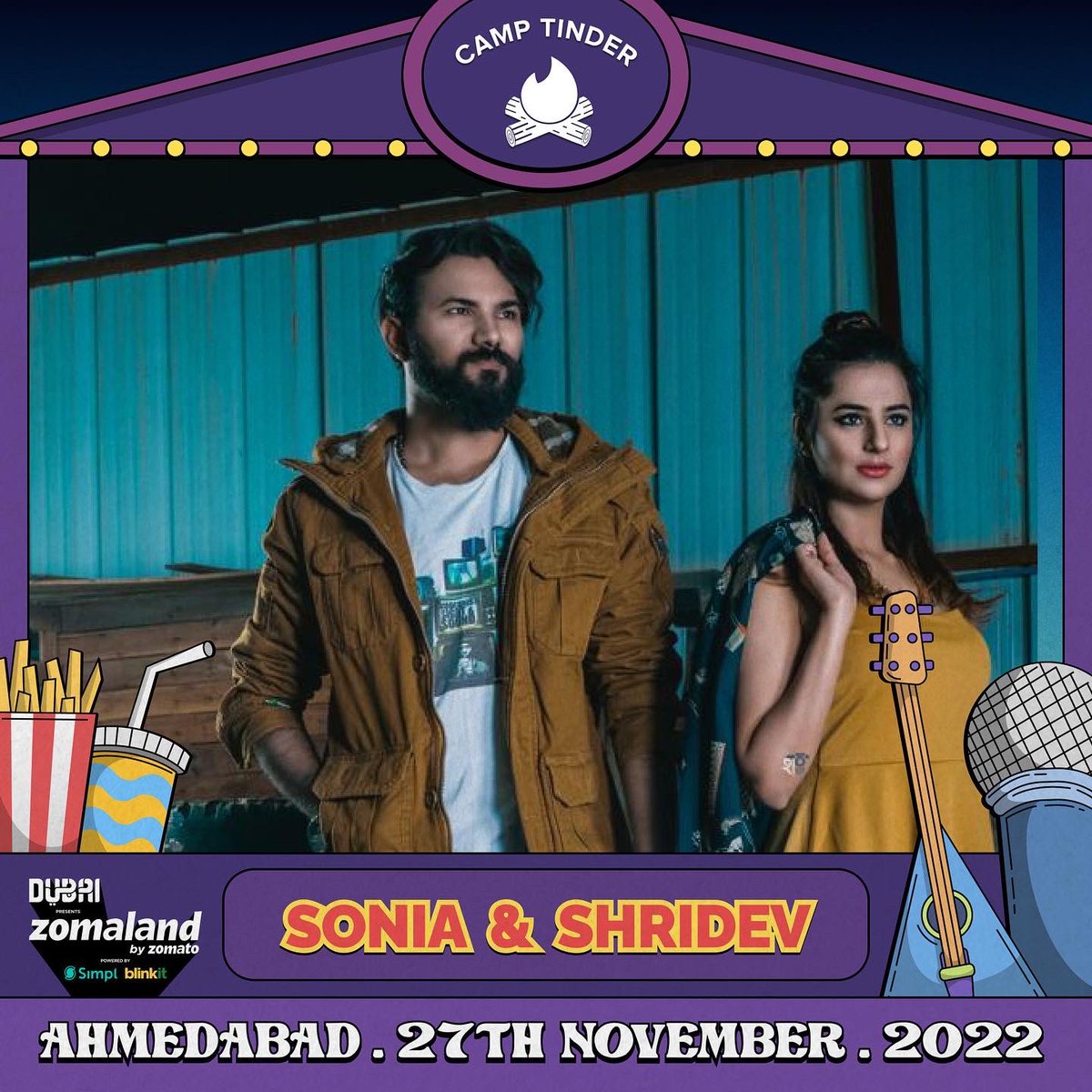 Welcome to Camp Tinder, where music meets good vibes ✨ <a href="/Tinder_India/">Tinder India</a> 

Come watch Vismay Patel and Sonia &amp; Shridev perform their acoustic sets (and stay for the epic games and memories to be made!) 🥳

#Zomaland #CampTinder #Ahmedabad