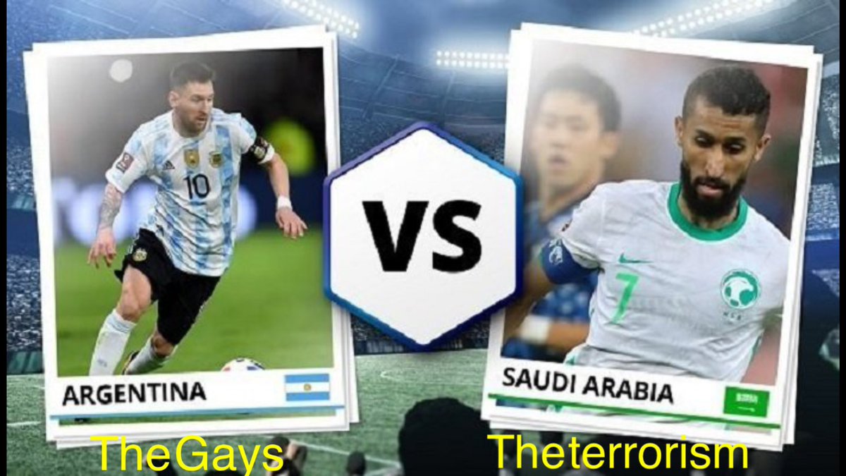 مبروك لمنتخب المملكة العبرية السعودية الارهابية🇸🇦فوزهم على منتخب جمهورية الارجنتين عاصمة أمريكا اللاتينية للمثليين🇦🇷
(اللهم اشغل الظالمين بالظالمين واخرجنامن بينهم سالمين غانمين😁)
وايران🇮🇷انتوا ضبوا لواعيبكم زين وخلي يقرون النشيدالوطني حته الله يوفقهم ويفوزون
#الارجنتين_السعوديه