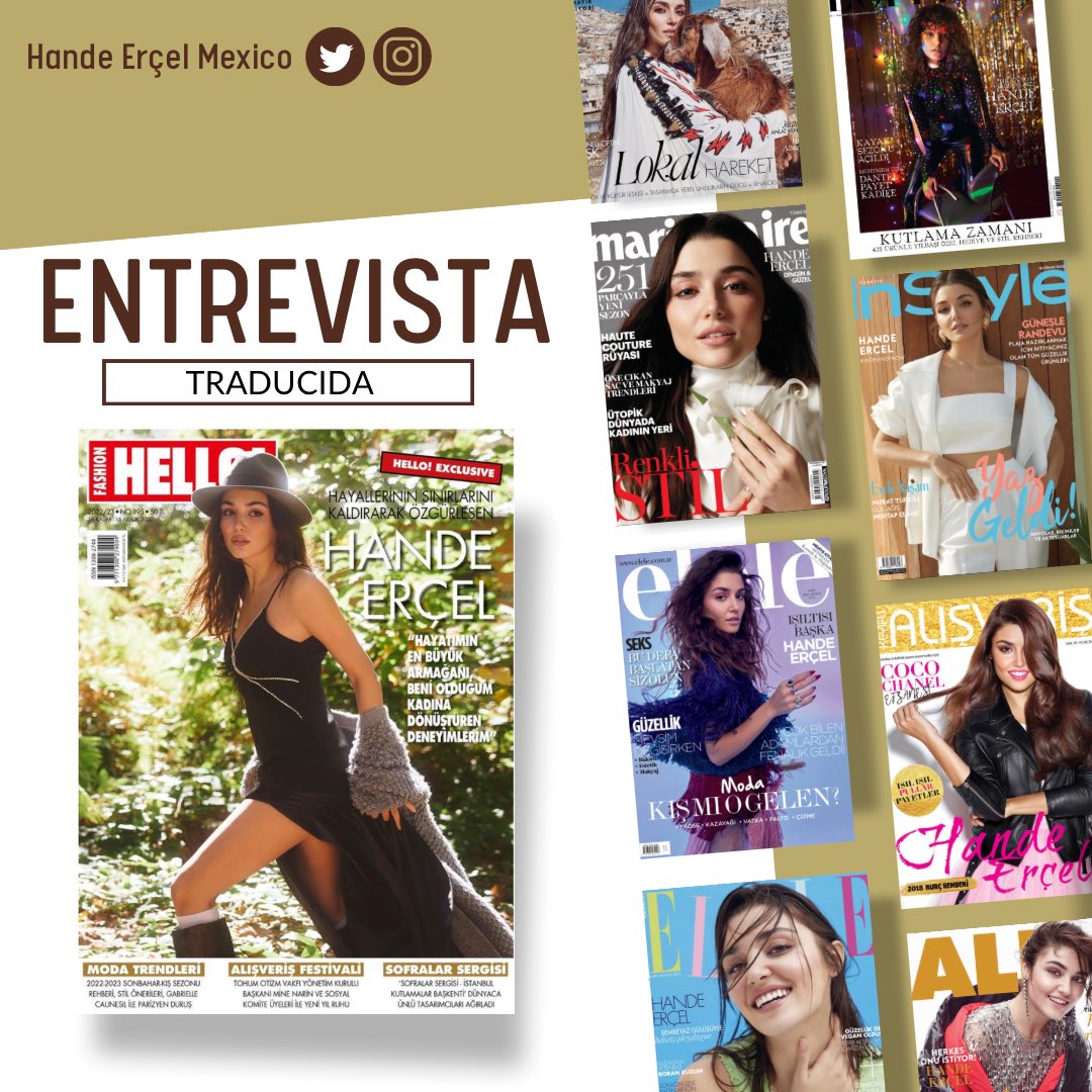 HandeErcelMex's tweet photo. Te traemos la entrevista de Hande para la revista Hello traducida al español.
#HandeErçel #HandeErçelXHello #NocturneXHandeErçel https://t.co/senW5gi4sp