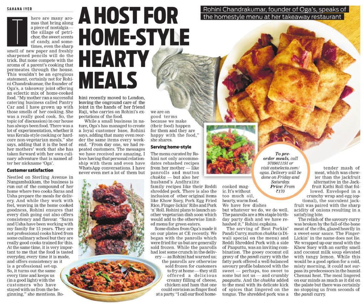#FoodReview: Rohini Chandrakumar, founder of Oga’s in #Chennai, speaks of the homestyle menu at her takeaway restaurant. 
#food #foodie #restaurants 
<a href="/NewIndianXpress/">The New Indian Express</a> <a href="/xpresstn/">TNIE Tamil Nadu</a> <a href="/SahanaIyer5/">Sahana Iyer</a> 

Read here: bit.ly/3EBNfVU