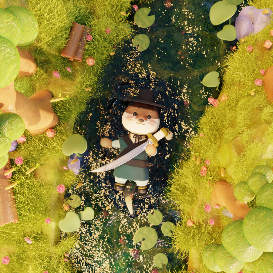 The Little Korean Prince is resting in the river 🦦🌿🍄

#blender #blender3d #b3d #3DCG