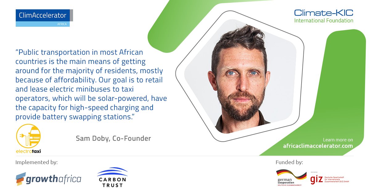 ClimAccelerator & Climate Innovators (@climatetalent) on Twitter photo EIT <a href="/ClimateKIC/">EIT Climate-KIC</a> continues the post #COP27 conversations by highlighting our work in the African continent.
The #Africa #ClimAccelerator supported Electrotaxi disrupts the minibus taxi industry with electric and solar-powered alternatives.
Read more: bit.ly/3EVwtSZ EIT <a href="/ClimateKIC/">EIT Climate-KIC</a> continues the post #COP27 conversations by highlighting our work in the African continent.
The #Africa #ClimAccelerator supported Electrotaxi disrupts the minibus taxi industry with electric and solar-powered alternatives.
Read more: bit.ly/3EVwtSZ