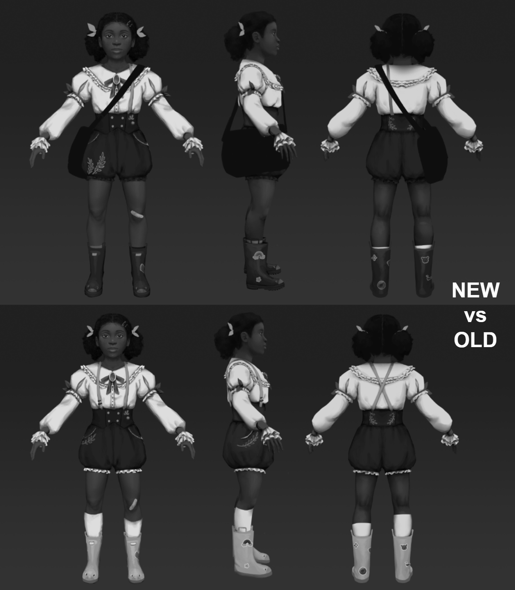 nameheregames's tweet photo. #conceptart Crit Days at @Falmouthgames brings design reworks! In this case Anna (@Raeneki) revisited the values for Sol, and added some really cool asymmetrical elements. Bag close up coming soon! ✨#gamedev #gameart #indiedev #indiegame #characterdesign https://t.co/xI4sXcPrxu