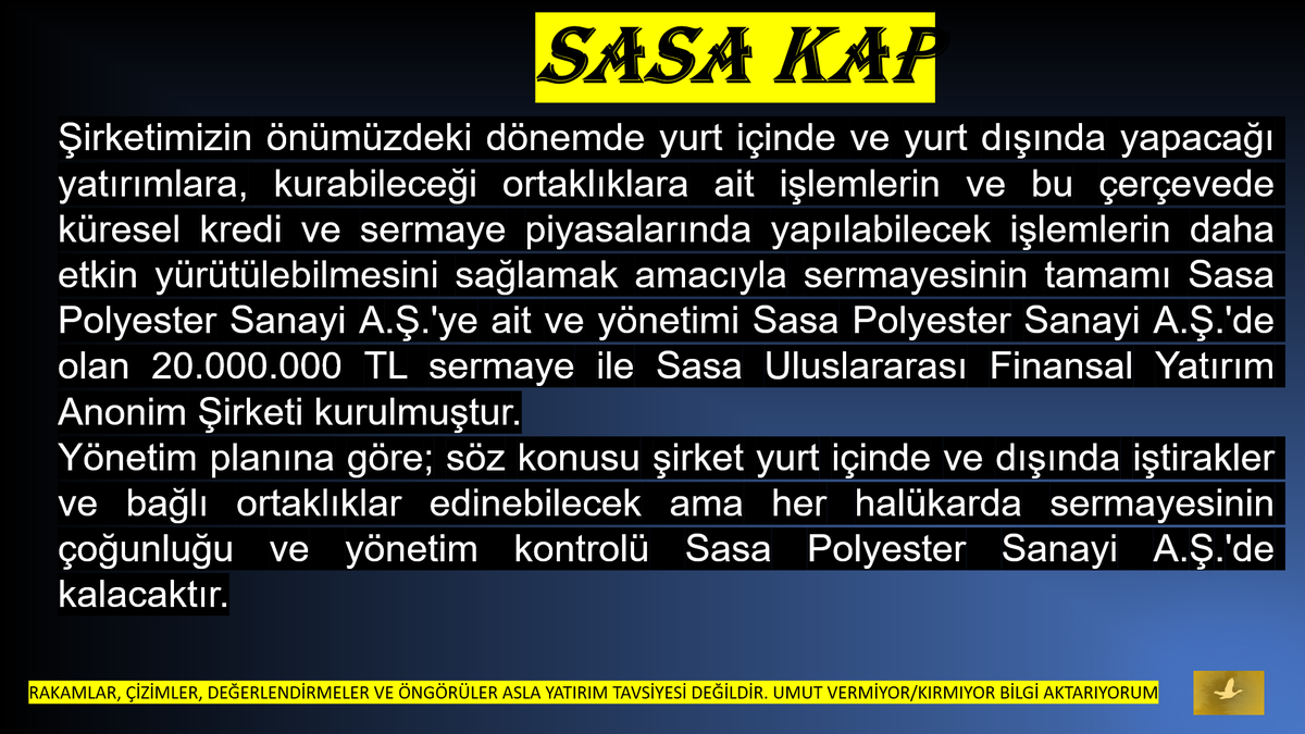 istanbulche's tweet photo. #SASA #sasapolyester ARKADAŞLAR REKOR RT İSTİYORUM.... PAYLAŞALIM / RT EDELİM.... KRALLARIN DÖNÜŞÜ BÖYLE OLUR.... küresel piyasalarda  işlemlerin daha etkin yürütülebilmesi için şirket kurulmuştur.... SASA BANK kur maaşı oradan alalım ERDEMOĞLU.... güzel haber... https://t.co/eiUOnxf225