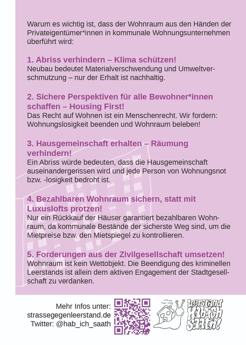 Bald ist ein Jahr seit der #Besetzung vergangen. Seit einem Jahr kämpfen die Bewohner*innen für sichere Wohnverhältnisse. Wir haben die Lösung: #Rekommunalisierung statt #Abriss! Deswegen, kommt alle zur Kundgebung am 15.12. um 16:30 Uhr vor dem Rathaus Mitte. #habichsaath